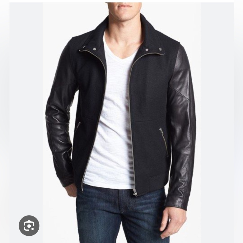 7 Diamonds Pagani Black Wool Leather Jacket small‎